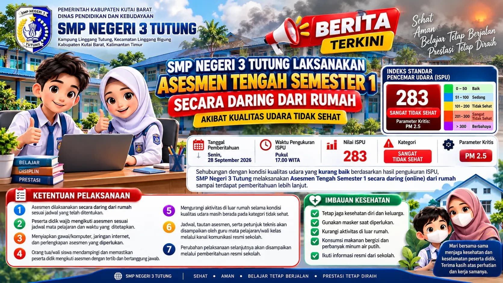 SMP Negeri 3 Tutung Laksanakan Asesmen Tengah Semester 1 Secara Daring