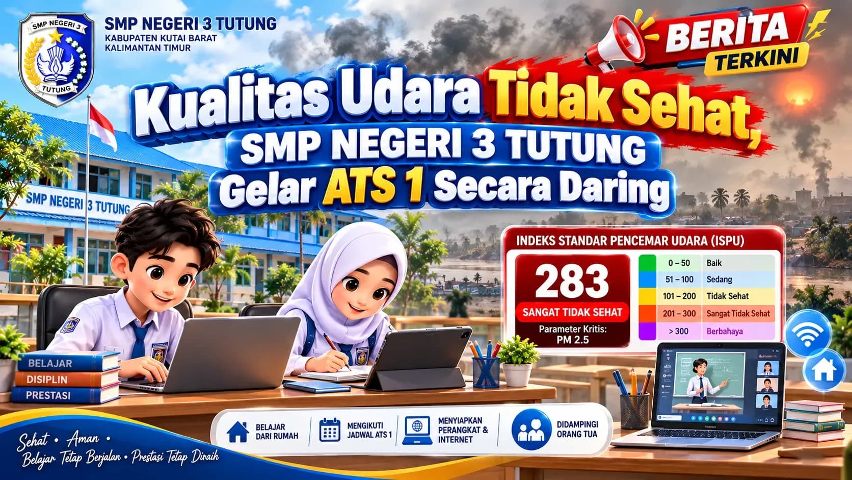 Kualitas Udara Tidak Sehat, SMP Negeri 3 Tutung Gelar ATS 1 Secara Daring