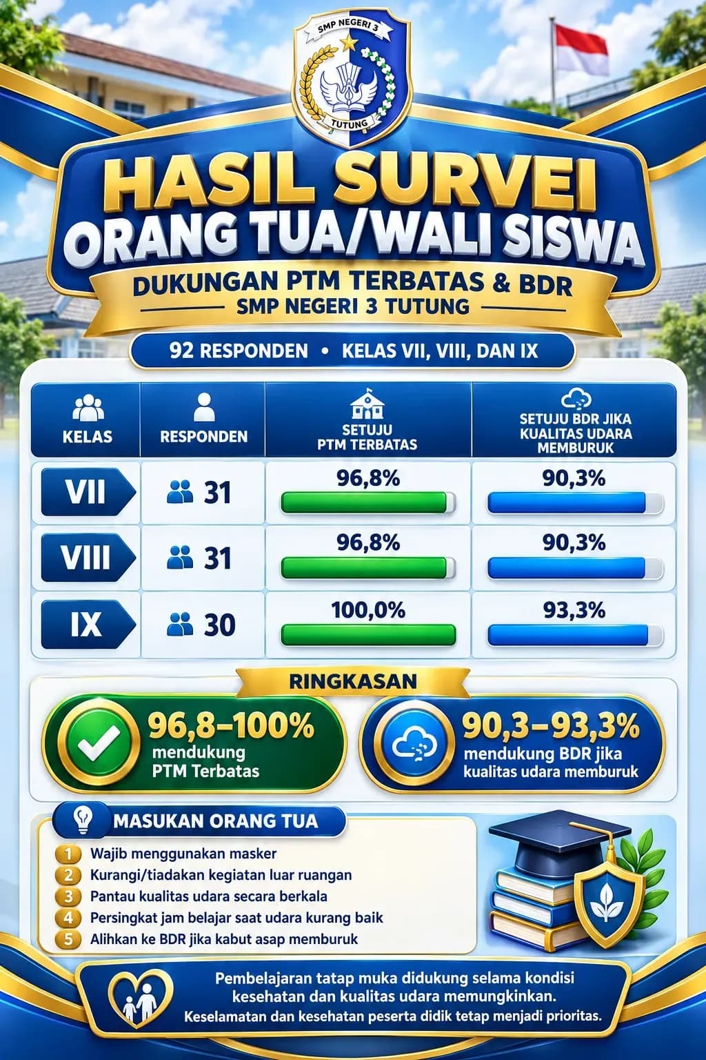 Hasil Survey Orang Tua/Wali Siswa Belajar Dari Rumah (BDR) / Pembelajaran Tatap Muka (PTM)
