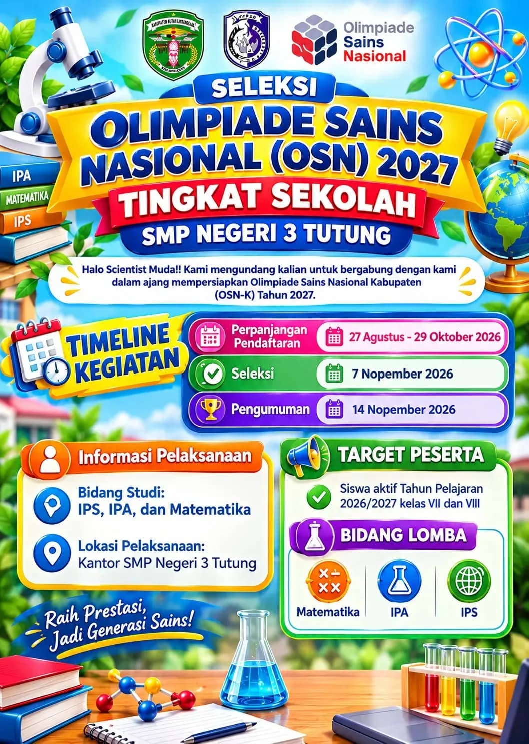 PENGUMUMAN PERPANJANGAN PENDAFTARAN SELEKSI OLIMPIADE SAINS NASIONAL (OSN) 2027 TINGKAT SEKOLAH SMP